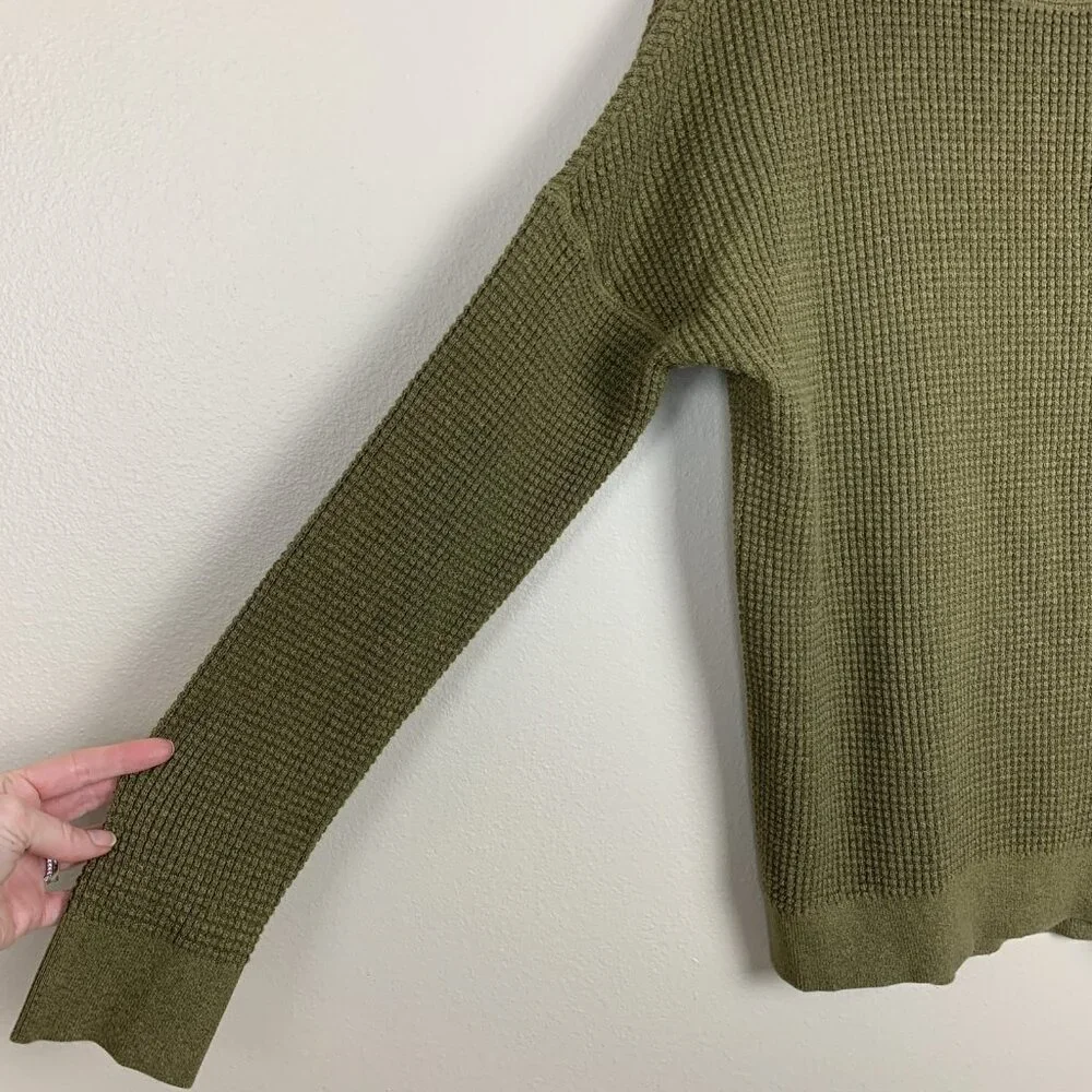 REI Womens M Sweater Pullover Waffle Knit Olive Green Wallace Lake Cotton - Picture 5 of 12